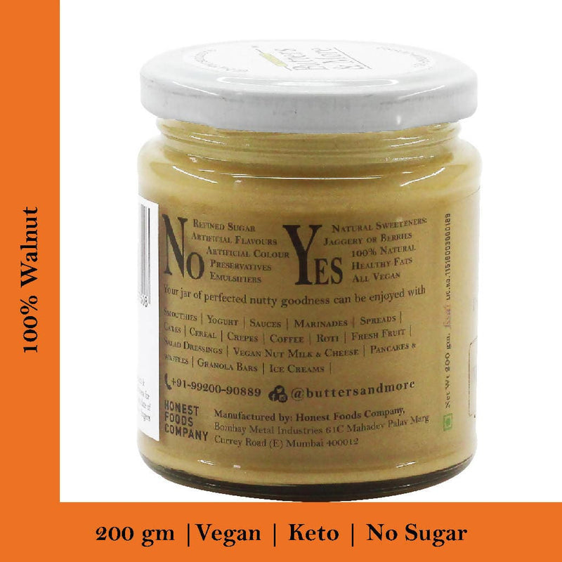 Butters & More Vegan Walnut Butter Unsweetened, Single Ingredient Nut Butter. (200g) - Vegan Dukan