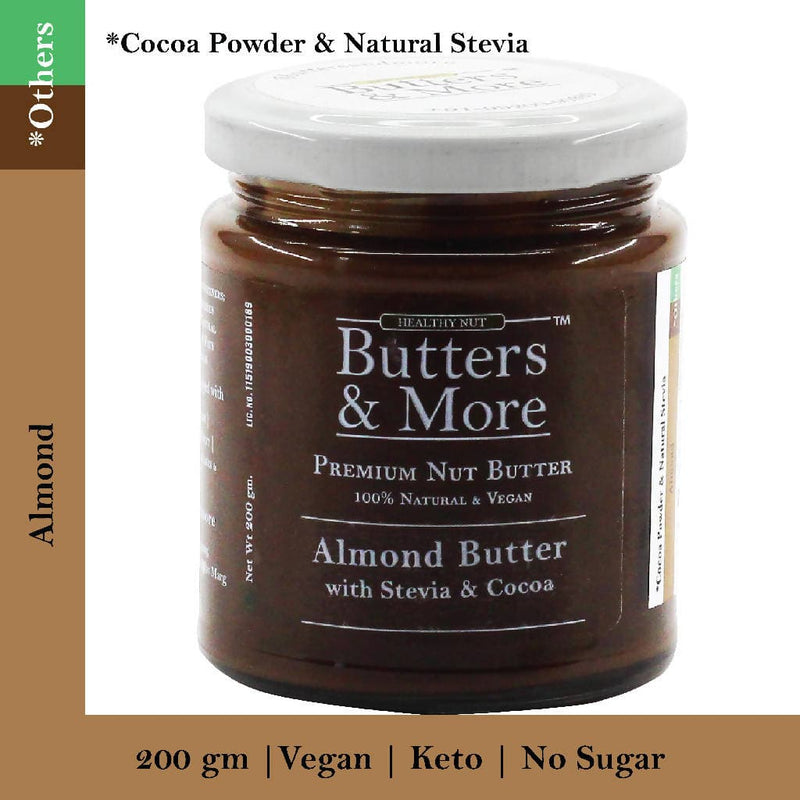 Butters & More Vegan Almond Butter with Dark Cocoa & Natural Stevia Extract(200g) - Vegan Dukan