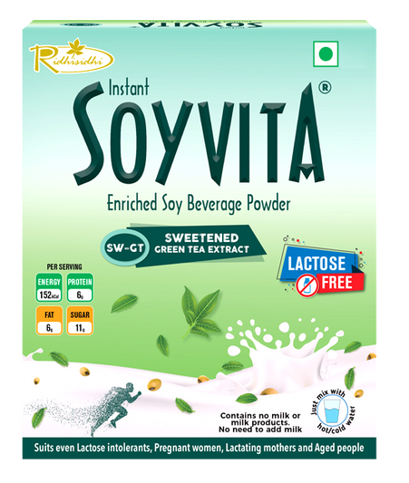 Soyvita - Sweetened Green Tea Extract | Lactose Free | Enriched Soy Beverage Powder | Serves-15 (500 Gms)
