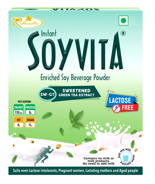 Soyvita - Sweetened Green Tea Extract | Lactose Free | Enriched Soy Beverage Powder | Serves-15 (500 Gms)