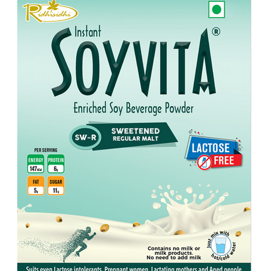 Soyvita - Sweetened Regular Malt | Lactose Free | Enriched Soy Beverage Powder | Serves-15 (500 Gms)