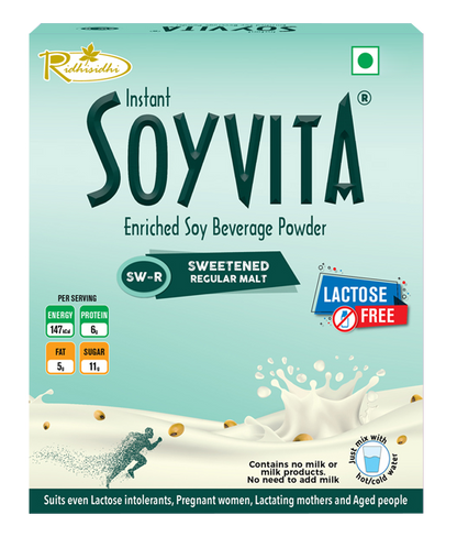 Soyvita - Sweetened Regular Malt | Lactose Free | Enriched Soy Beverage Powder | Serves-15 (500 Gms)