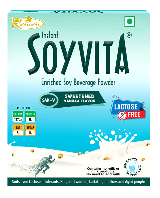 Soyvita - Sweetened Vanilla | Lactose Free | Enriched Soy Beverage Powder | Serves-15 (500 Gms)