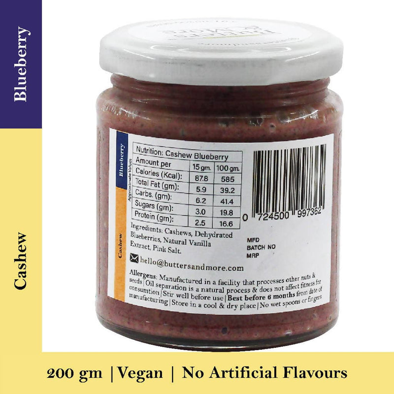 Butters & More Vegan Cashew Butter with Real Blueberries (200g) No Artificial Flavours or Colour. - Vegan Dukan