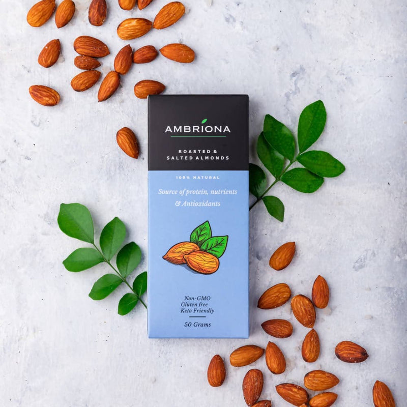 Ambriona Barbeque Almonds | Roasted & salted almonds | Source of Protein , Nutrients & Antioxidants . NON GMO, 2 x 50 gm