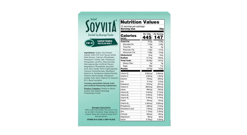 Soyvita - Sweetened Regular Malt | Lactose Free | Enriched Soy Beverage Powder | Serves-15 (500 Gms)