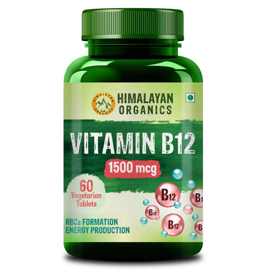 Himalayan Organics Vitamin B12 1500mcg | B1, B5, B6, Folic Acid, Alpha Lipoic Acid & Inositol - 60 Veg Tablets