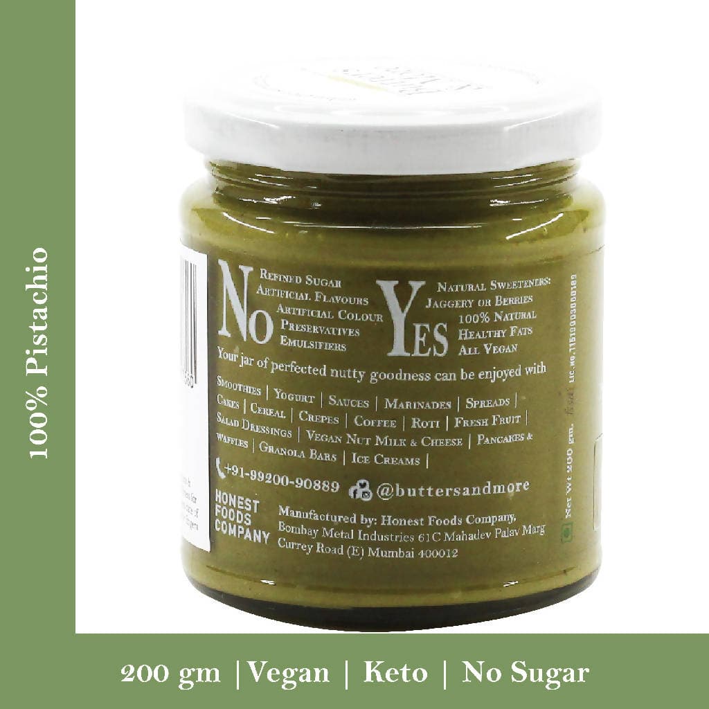 Butters & More Vegan Premium Pistachio Butter Unsweetened, Single Ingredient. (200g) - Vegan Dukan