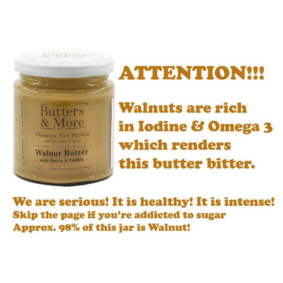 Butters & More Vegan Walnut Butter with Natural Vanilla Extract & Natural Stevia Extract (200G). Keto & Diabetic Friendly Nut Butter. - Vegan Dukan