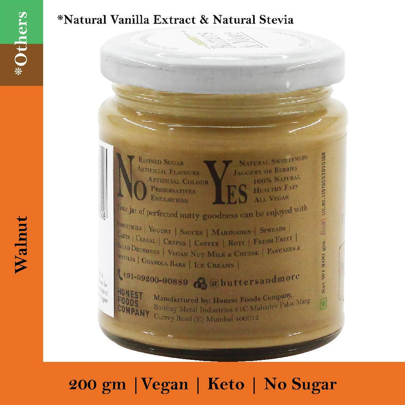 Butters & More Vegan Walnut Butter with Natural Vanilla Extract & Natural Stevia Extract (200G). Keto & Diabetic Friendly Nut Butter. - Vegan Dukan