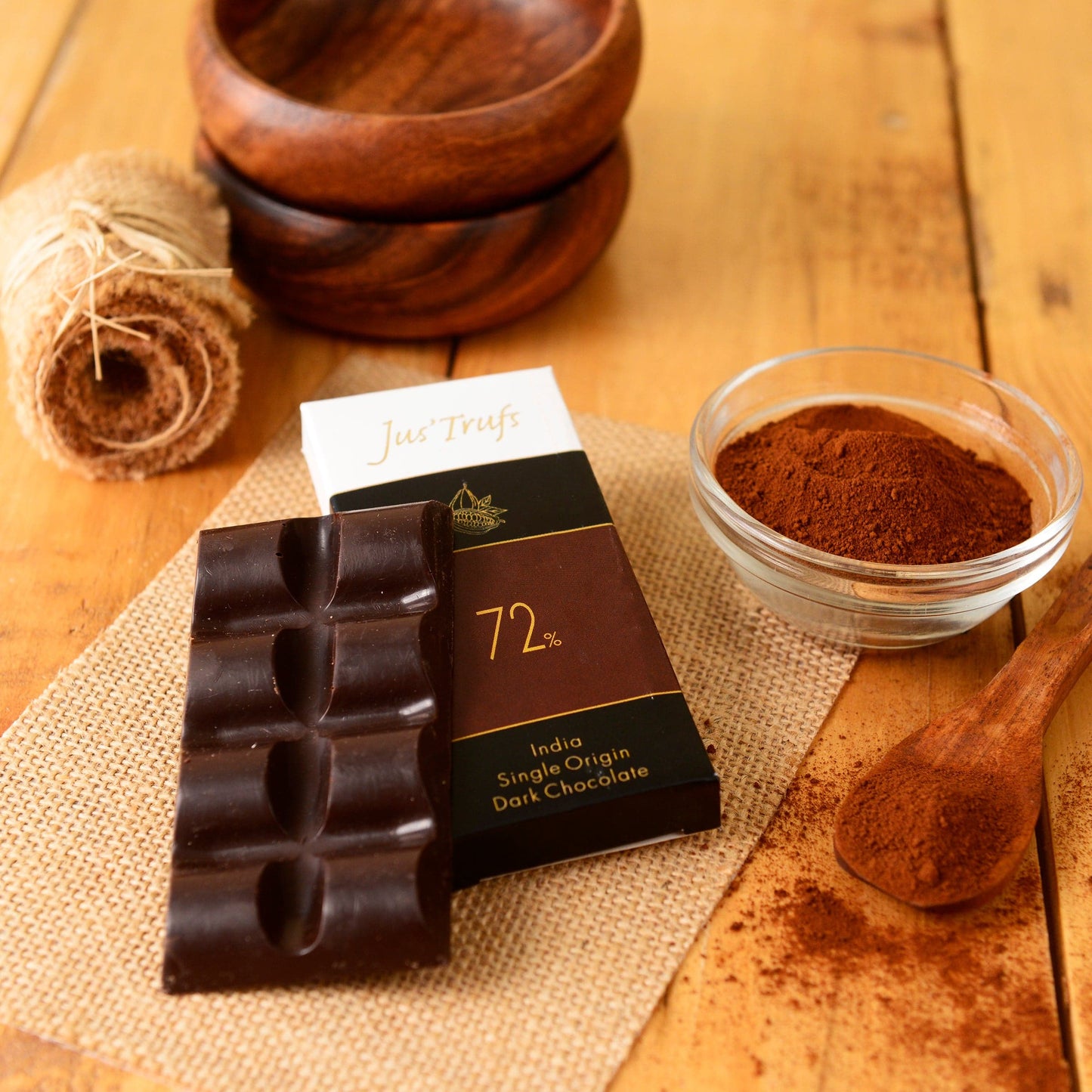 Jus'trufs Artisanal 72% Dark Chocolate Bar, Set of 2 (80gm)