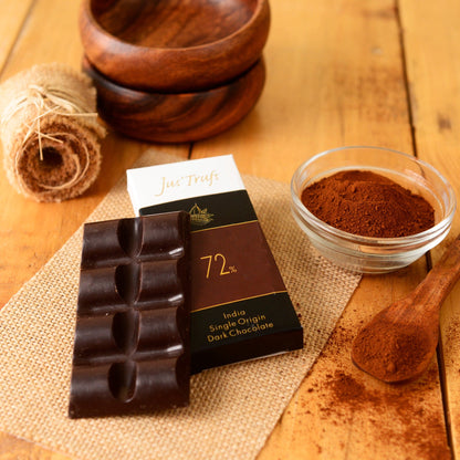 Jus'trufs Artisanal 72% Dark Chocolate Bar, Set of 2 (80gm)