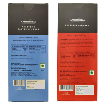 Ambriona Barbeque Almonds | Roasted & salted almonds | Source of Protein , Nutrients & Antioxidants . NON GMO, 2 x 50 gm - plant based Dukan
