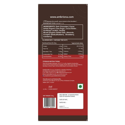 Ambriona Dark Chocolate 70% Cocoa with Muesli |Gluten Free | 2 X 50 gm