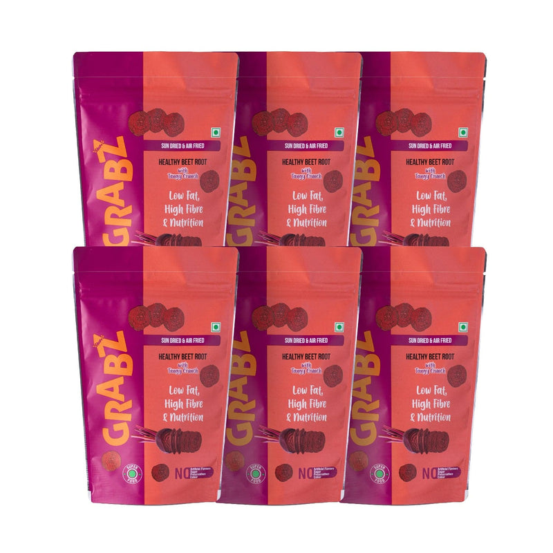 Grabz Air fried Beetroot Vegetable Chips 25 Grams each (Pack of 6) (Dehydrated, Cooked with air, Sprinkled olive oil)