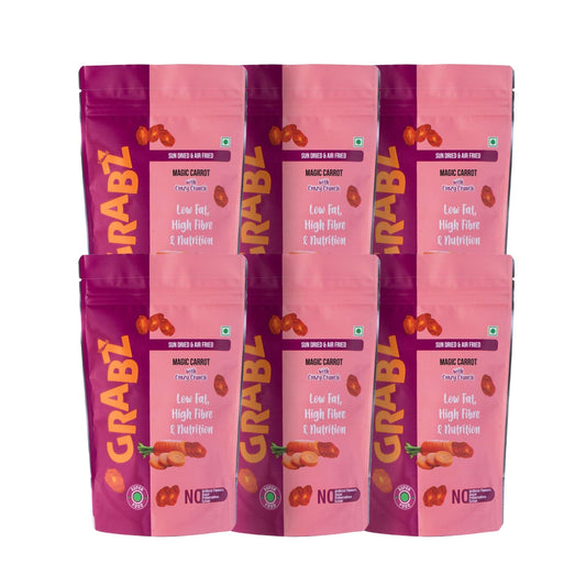 Grabz Air fried Carrot Chips (Pack of 6 x 25 Grams Each) With sprinkled olive oil and herbs