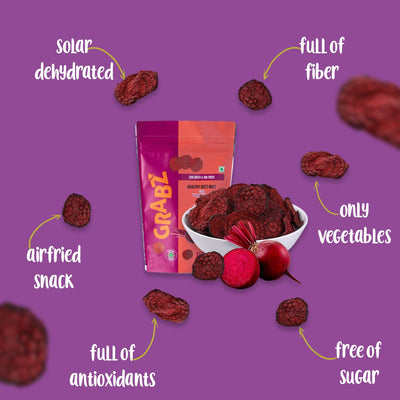 Grabz Air fried Beetroot Vegetable Chips 25 Grams each (Pack of 6) (Dehydrated, Cooked with air, Sprinkled olive oil)