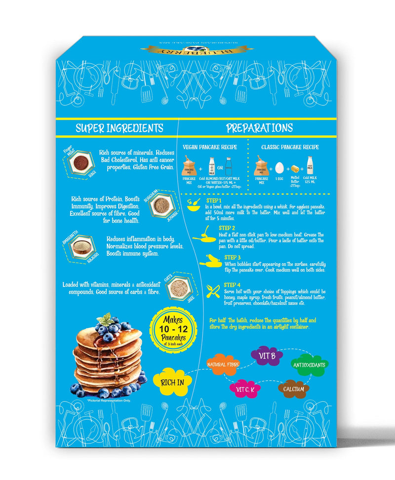 AG Taste - Supergrains Pancake Mix | Blueberry | No Maida | No White Sugar | 250g - plant based Dukan