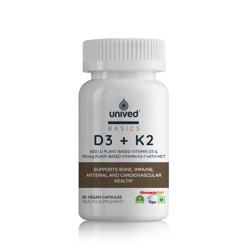 Unived Basics D3+K2 (MK-7), Immunity, Heart, Muscle, & Bone Health - 30 Capsules - plant based Dukan
