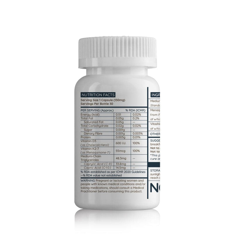 Unived Basics D3+K2 (MK-7), Immunity, Heart, Muscle, & Bone Health - 30 Capsules - plant based Dukan