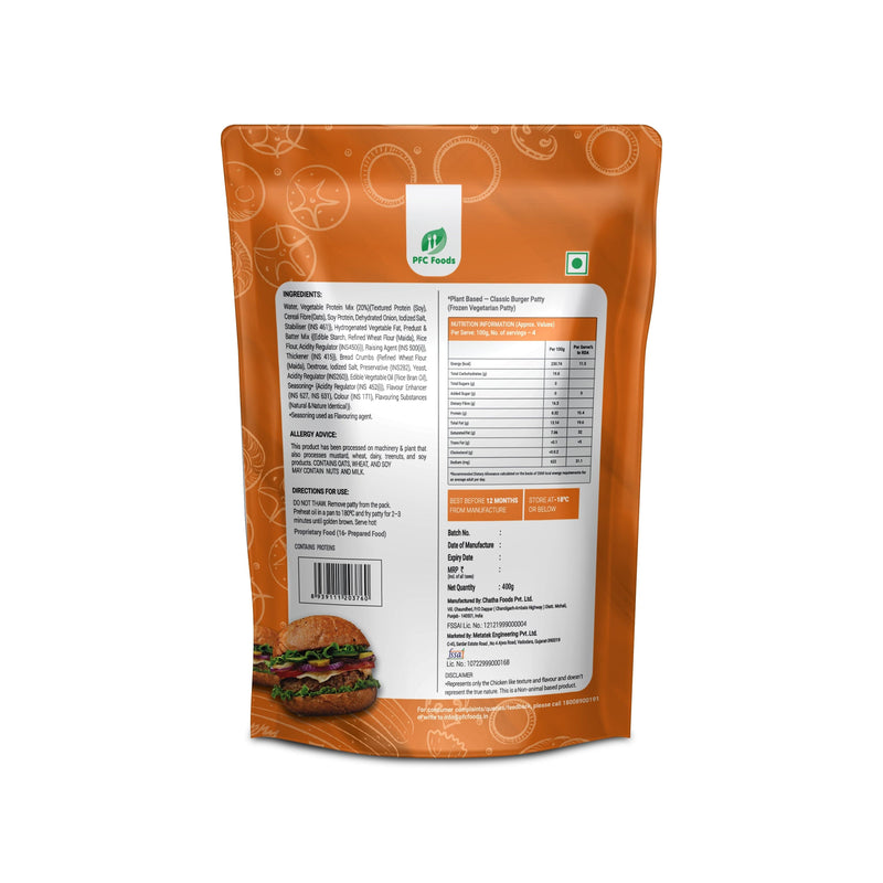  PFC Foods Plant Based plant based Classic Chicken Burger Patty 400g Online