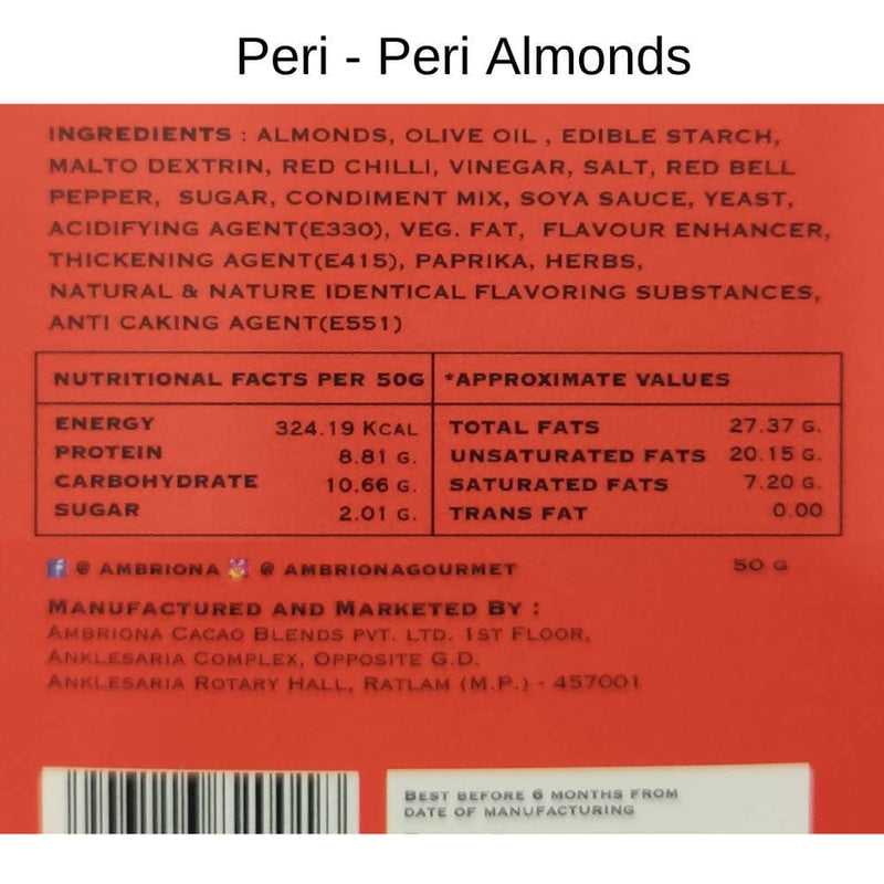 Ambriona Peri-Peri Almonds & Peri-Peri Cashews All Natural , Source of Protein , Nutrients & Antioxidants . NON GMO, VEGAN , GLUTEN FREE & KETO FRIENDLY | 2 x 50 gm - Vegan Dukan