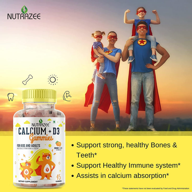 Nutrazee Calcium + Vitamin D Gummies for Kids & Adulst 45 Gummy Bears