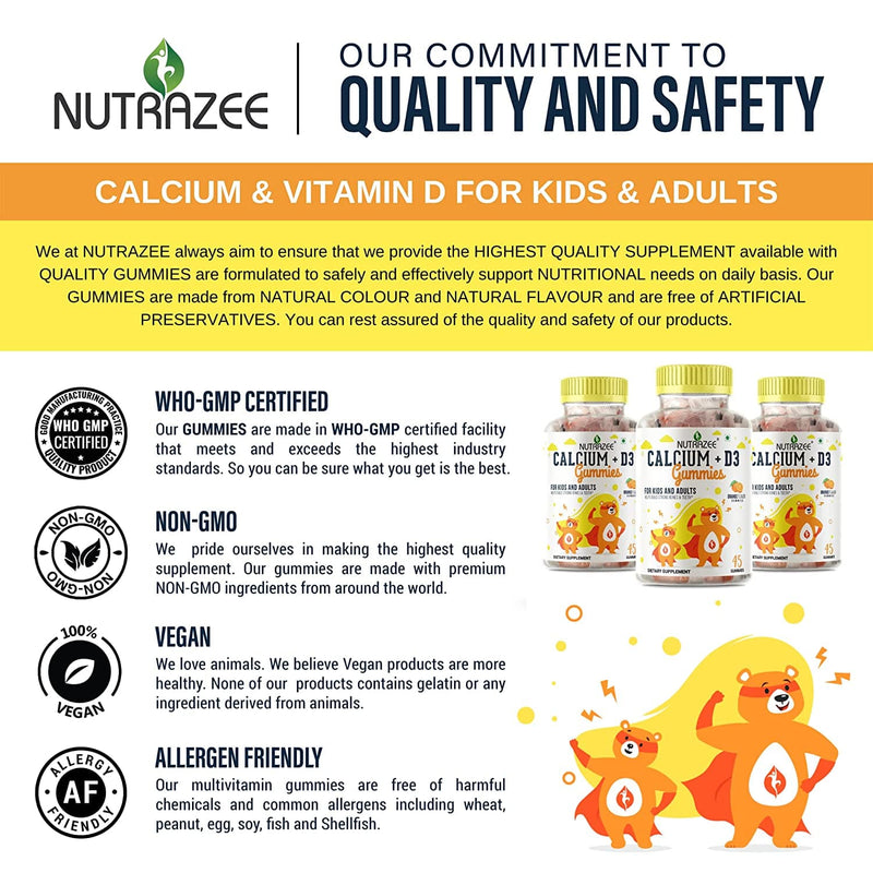 Nutrazee Calcium + Vitamin D Gummies for Kids & Adulst 45 Gummy Bears