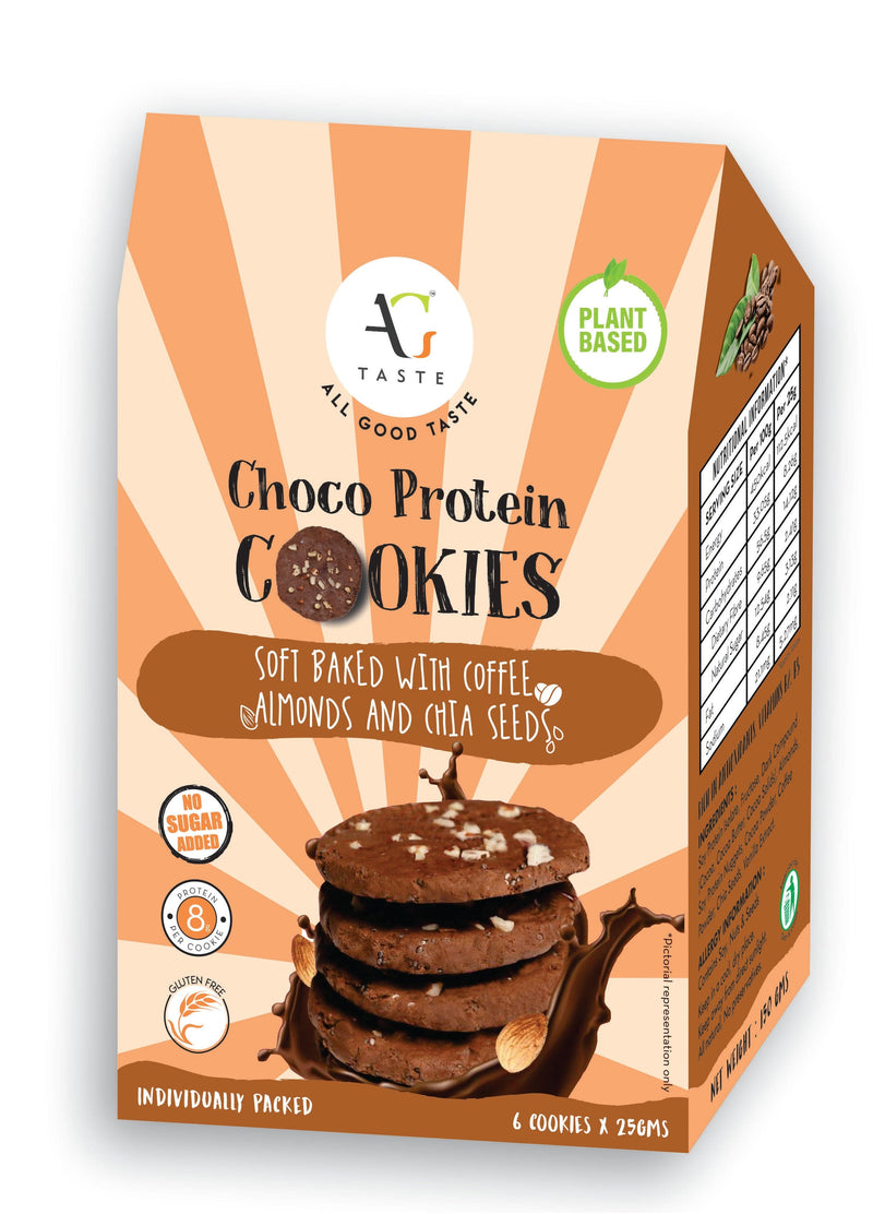 AG Taste Gluten Free Protein Cookies- Chocolate Coffee Almond (150 g)-Pack of 6 individual wrapped cookies (25gx6). Sugar free, Low carb, Workout snack