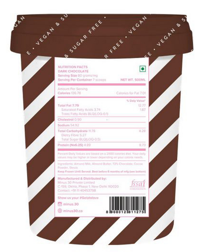 Minus30 Dark Chocolate Vegan Sugar Free Ice Cream 500ml Online