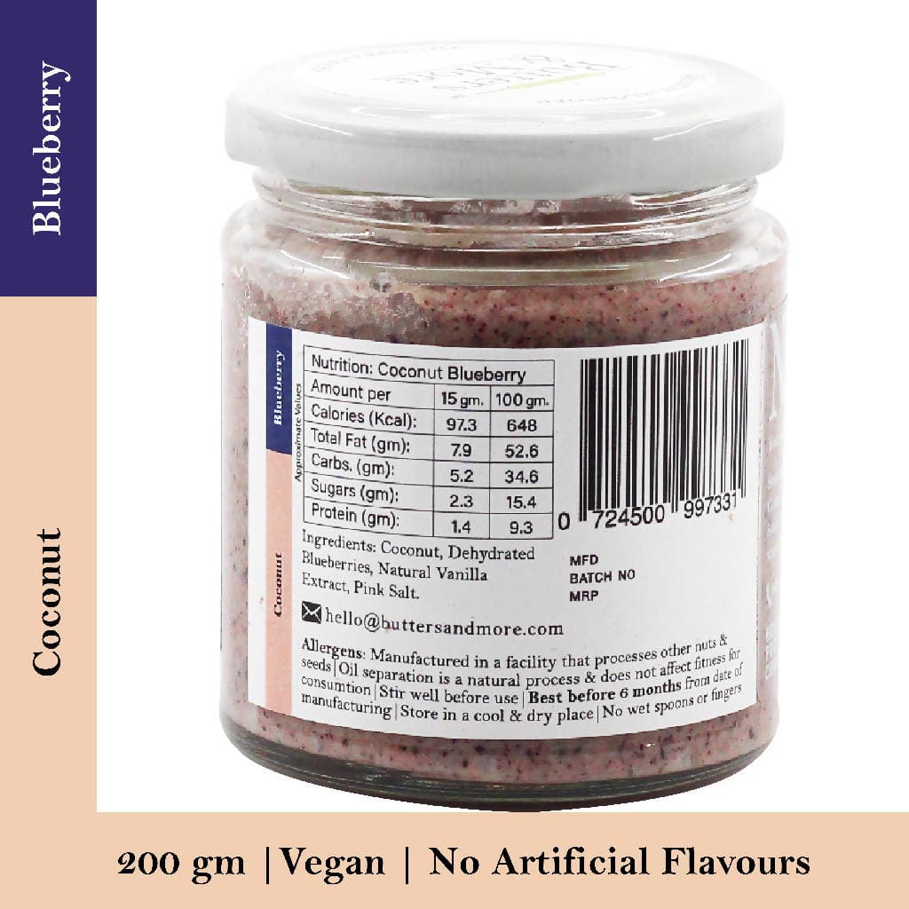 Butters & More Vegan Coconut Butter with Real Blueberries (200g) No Artificial Flavours or Colour. - Vegan Dukan