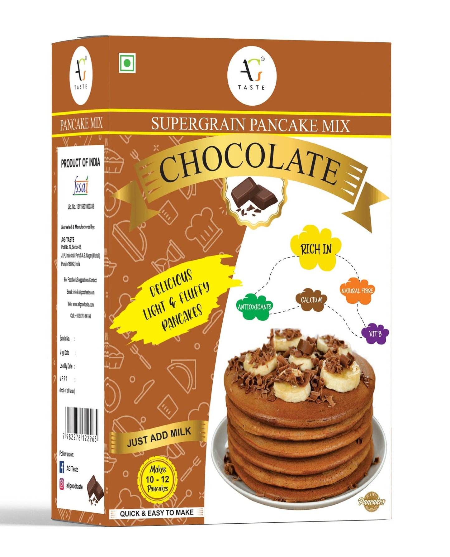 AG Taste – Supergrains Healthy Pancake Mix | Chocolate | No Maida | No White Sugar | 250g - plant based Dukan