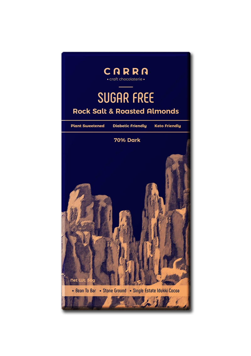 Carra Rock Salt & Roasted Almonds | Dark 70% | Sugar Free | 50g x 3 bars - plant based Dukan