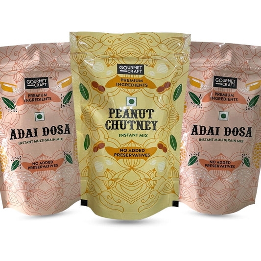Gourmet Craft Adai Dosa [ 2 packs - 250 gms each] & Peanut Chutney [ 1 pack - 150 gms] Protein Rich Breakfast Mix