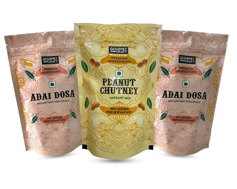 Gourmet Craft Adai Dosa [ 2 packs - 250 gms each] & Peanut Chutney [ 1 pack - 150 gms] Protein Rich Breakfast Mix