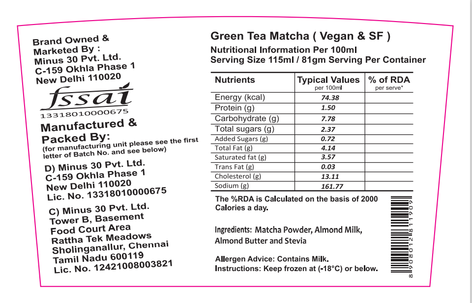  Minus30 Green Tea Matcha Vegan Sugar Free Ice Cream 115ml Online