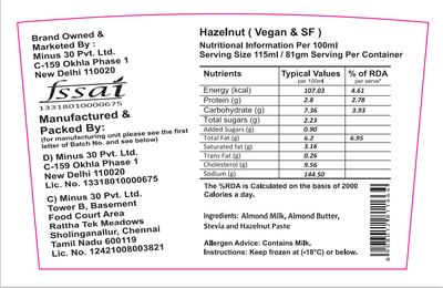 Minus30 Hazelnut Vegan Sugar Free Ice Cream 115ml Online