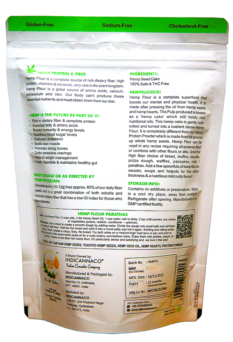 INDUS HEMP - HEMP FLOUR | Hemp Seed Powder |High in Fibre | Improves Digestion & Gut Health | Plant based and Gluten-free