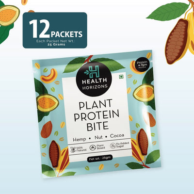 Health Horizons Plant Protein Bites (25g X Pack of 12) | Cocoa Flavour | 4.7g Protein per bite