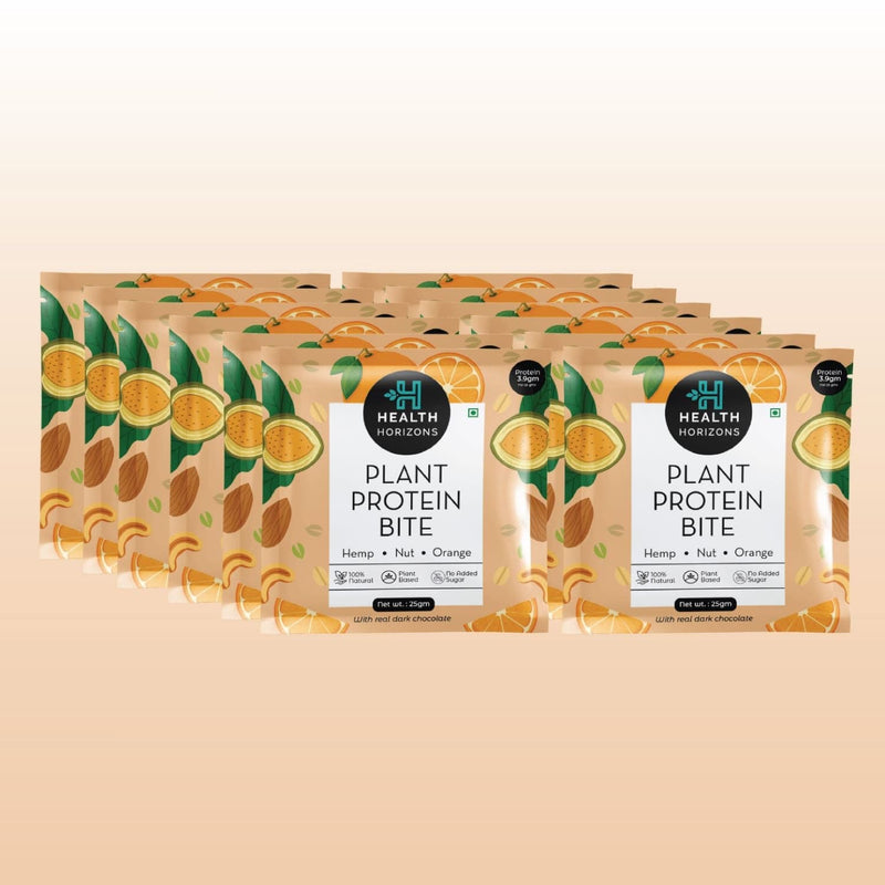 Health Horizons Plant Protein Bites ( 25g X Pack of 12) | Orange & Dark Chocolate Flavour |3.9g Protein per bite