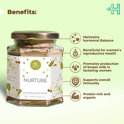 Health Horizons Shatavari & Hemp Blend | Edible Powder Mix | Nurture Blend for Fertility Enhancement | 120 gm