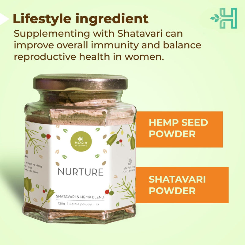 Health Horizons Shatavari & Hemp Blend | Edible Powder Mix | Nurture Blend for Fertility Enhancement | 120 gm