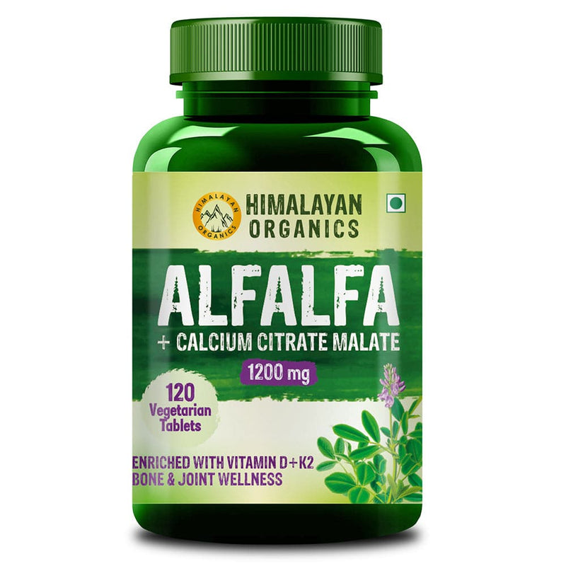 Himalayan Organics Alfalfa Calcium Citrate Malate 1200mg with Vitamin D, k2, Mk7, B12, Zinc & Magnesium - 120 Veg Tablets