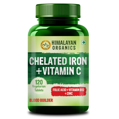 Himalayan Organics Chelated Iron with Vitamin C Supplement - 120 Veg Capsules