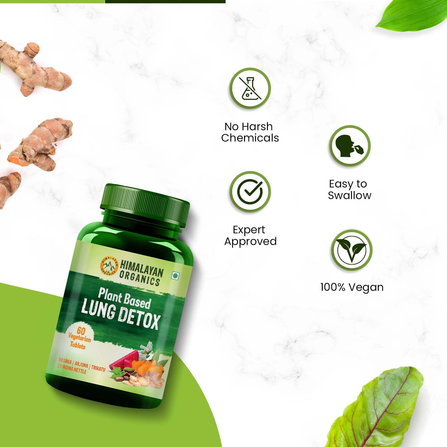 Himalayan Organics Lung Detox Arjuna & Vasaka Leaf 60 Tablets