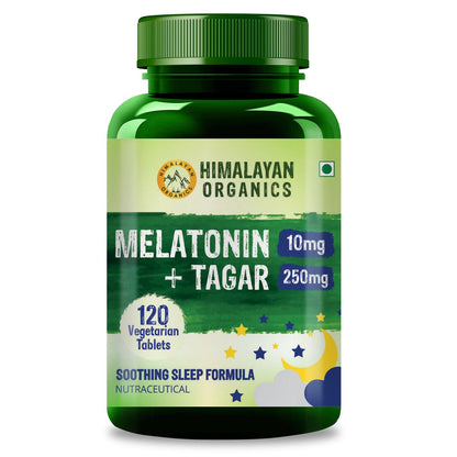 Himalayan Organics Melatonin 10mg + Tagar 250mg | Potent Sleep Aid Formula | 120 Tabs