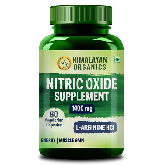 Himalayan Organics Nitric Oxide with L- Arginine HCI 1400mg/Serve with Caffeine | 60 Veg Capsules