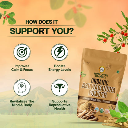 Himalayan Organics Certified Organic Ashwagandha Powder With ania Somnifera Supplement 250g