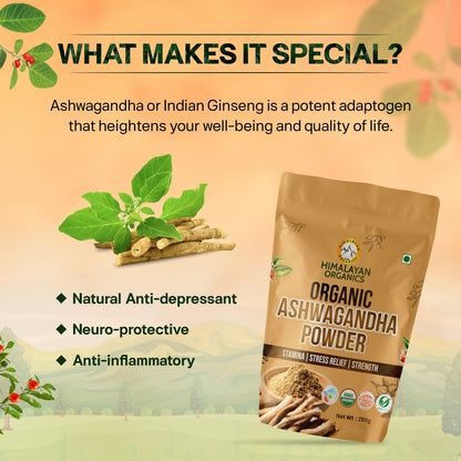 Himalayan Organics Certified Organic Ashwagandha Powder With ania Somnifera Supplement 250g