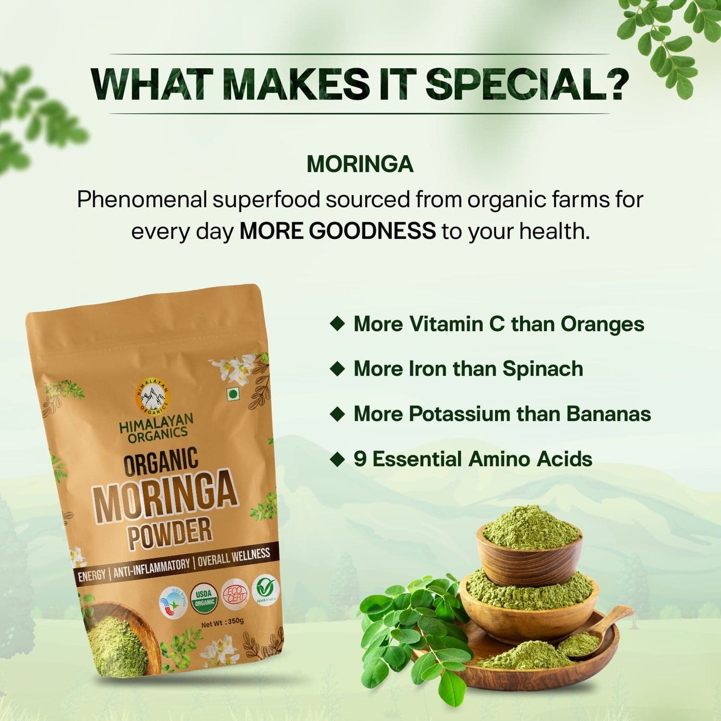 Himalayan Organics Certified Organic Moringa Powder (Moringa Oleifera) 350g